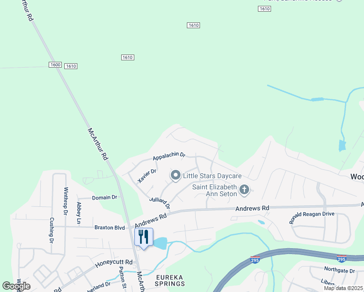 map of restaurants, bars, coffee shops, grocery stores, and more near 837 Muskegon Drive in Fayetteville
