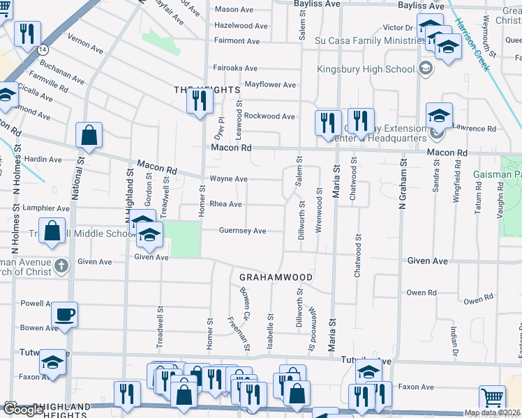 map of restaurants, bars, coffee shops, grocery stores, and more near 3752 Rhea Avenue in Memphis