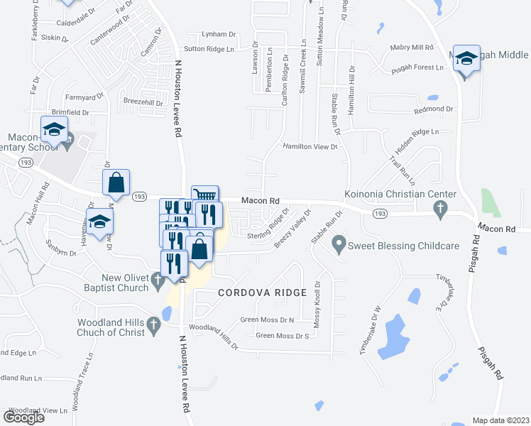 map of restaurants, bars, coffee shops, grocery stores, and more near 1246 Carlton Ridge Drive in Shelby County