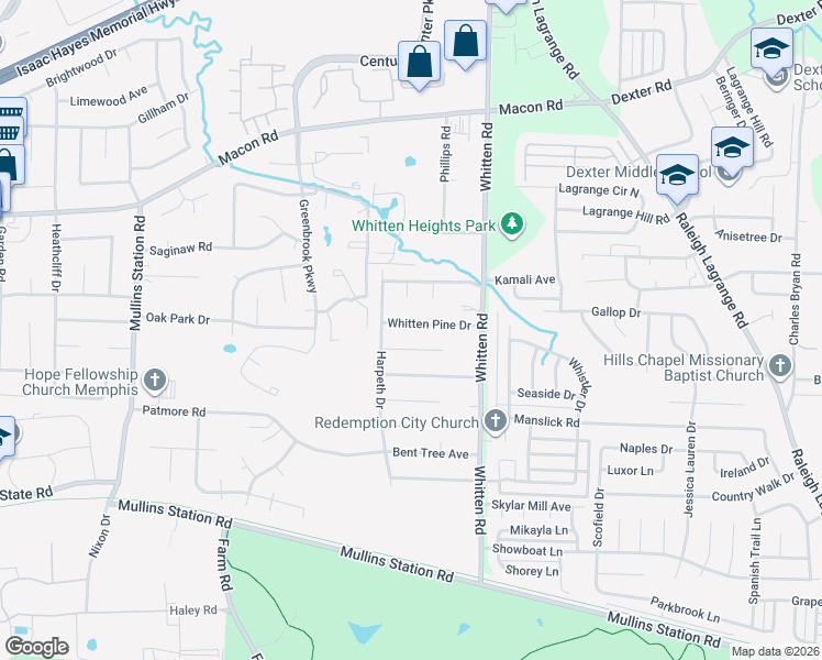 map of restaurants, bars, coffee shops, grocery stores, and more near 6694 Whitten Pine Drive in Memphis