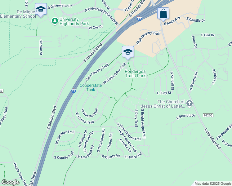 map of restaurants, bars, coffee shops, grocery stores, and more near 4074 South Box Canyon Trail in Flagstaff