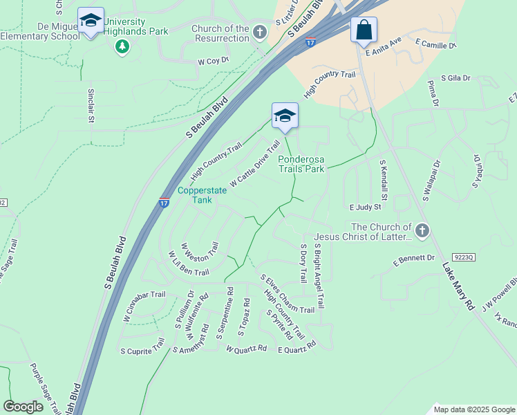 map of restaurants, bars, coffee shops, grocery stores, and more near 4074 South Box Canyon Trail in Flagstaff