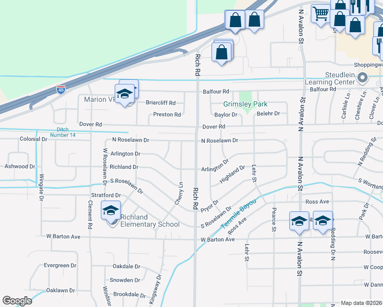 map of restaurants, bars, coffee shops, grocery stores, and more near 1114 Rich Road in West Memphis