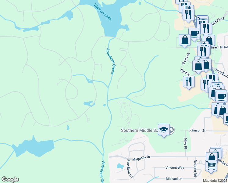 map of restaurants, bars, coffee shops, grocery stores, and more near Royal Dornoch Lane in Pinehurst