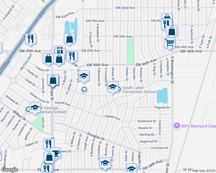 map of restaurants, bars, coffee shops, grocery stores, and more near 4628 Bowie Street in Amarillo