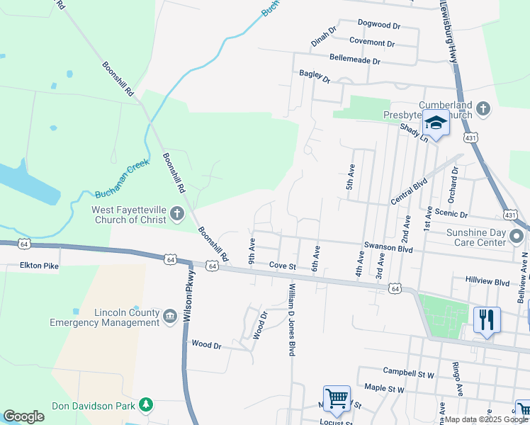map of restaurants, bars, coffee shops, grocery stores, and more near 514 Markham Drive in Fayetteville