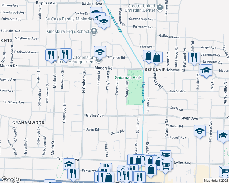 map of restaurants, bars, coffee shops, grocery stores, and more near 1040 Wingfield Road in Memphis