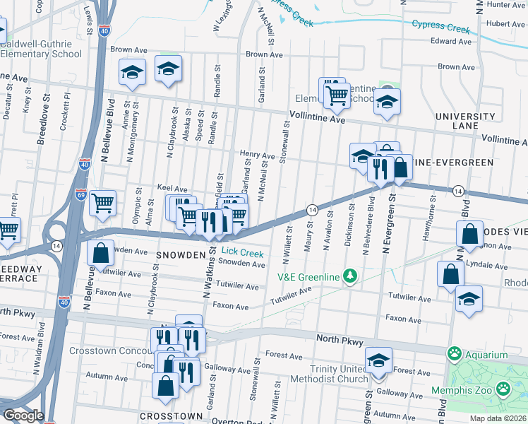 map of restaurants, bars, coffee shops, grocery stores, and more near 775 North McNeil Street in Memphis