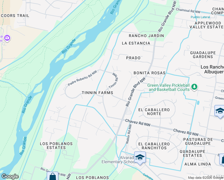 map of restaurants, bars, coffee shops, grocery stores, and more near 5804 Tinnin Road Northwest in Los Ranchos de Albuquerque