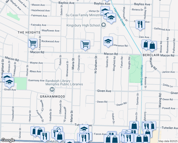 map of restaurants, bars, coffee shops, grocery stores, and more near 3960 Grahamdale Circle in Memphis