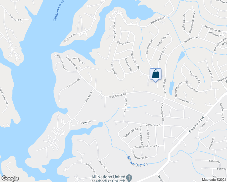 map of restaurants, bars, coffee shops, grocery stores, and more near 7010 Rock Island Road in Charlotte