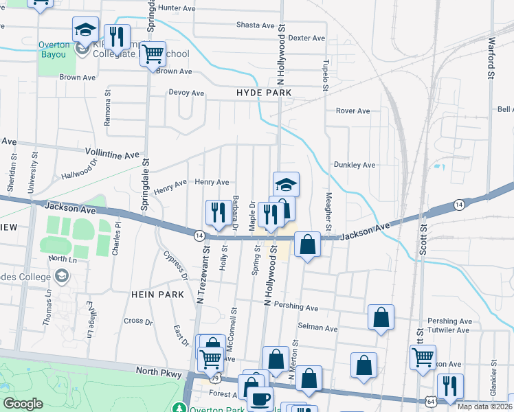 map of restaurants, bars, coffee shops, grocery stores, and more near 891 Maple Drive in Memphis