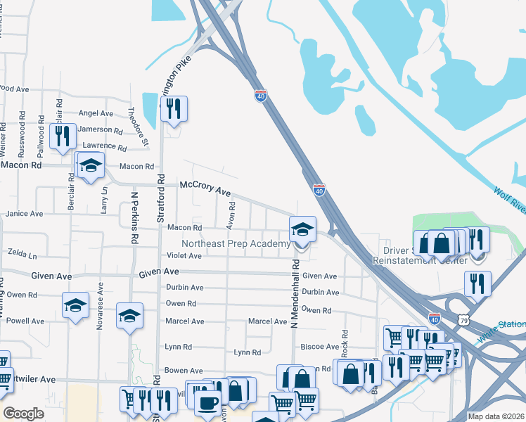 map of restaurants, bars, coffee shops, grocery stores, and more near 4836 McCrory Avenue in Memphis