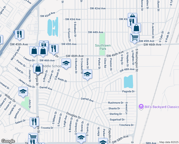 map of restaurants, bars, coffee shops, grocery stores, and more near 4719 Bowie Street in Amarillo