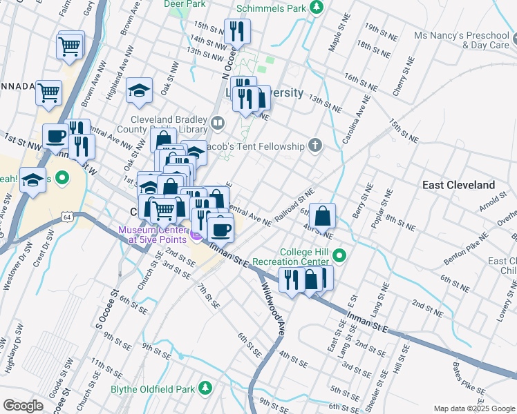 map of restaurants, bars, coffee shops, grocery stores, and more near 326 4th Street Northeast in Cleveland