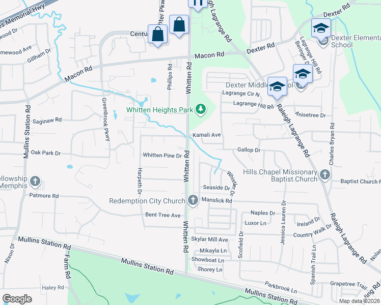 map of restaurants, bars, coffee shops, grocery stores, and more near 1290 Whitten Road in Memphis
