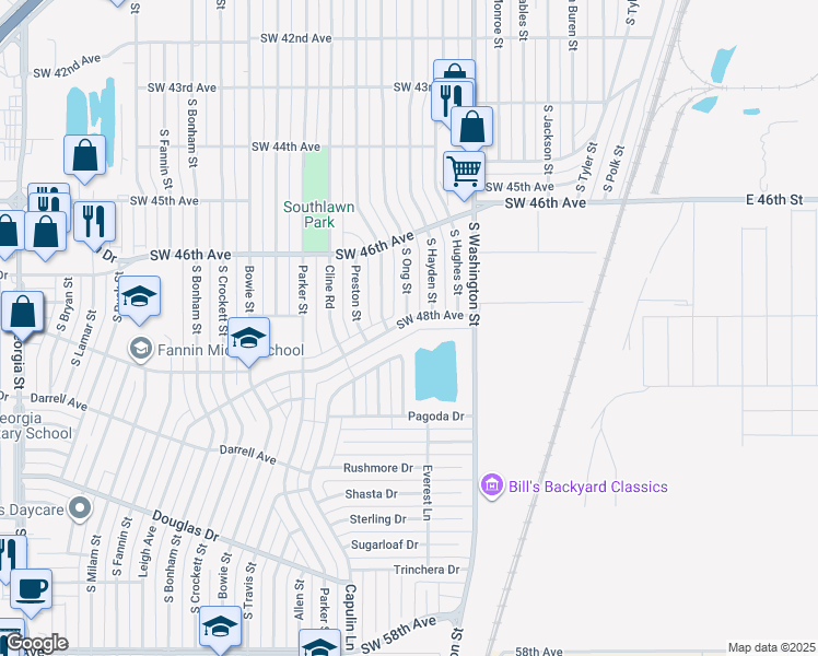 map of restaurants, bars, coffee shops, grocery stores, and more near 1300 Southwest 48th Avenue in Amarillo