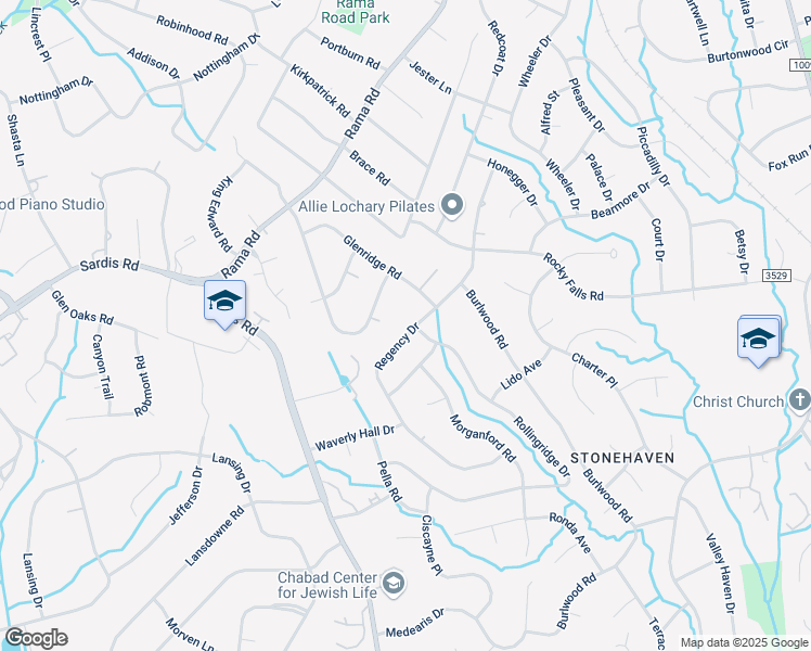 map of restaurants, bars, coffee shops, grocery stores, and more near 635 Regency Drive in Charlotte