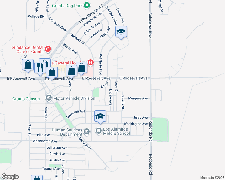 map of restaurants, bars, coffee shops, grocery stores, and more near 1120 Del Norte Avenue in Grants