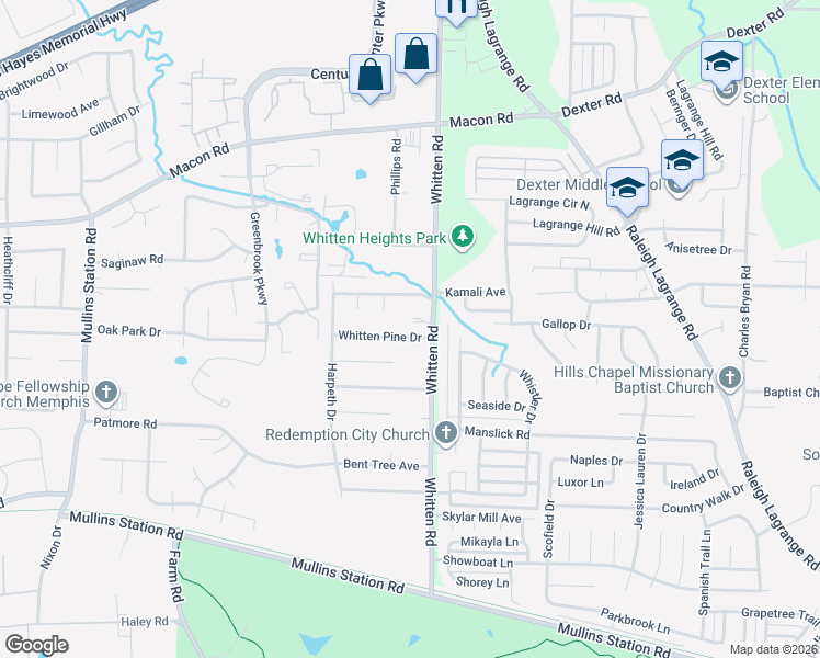 map of restaurants, bars, coffee shops, grocery stores, and more near 6762 Whitten Pine Drive in Memphis