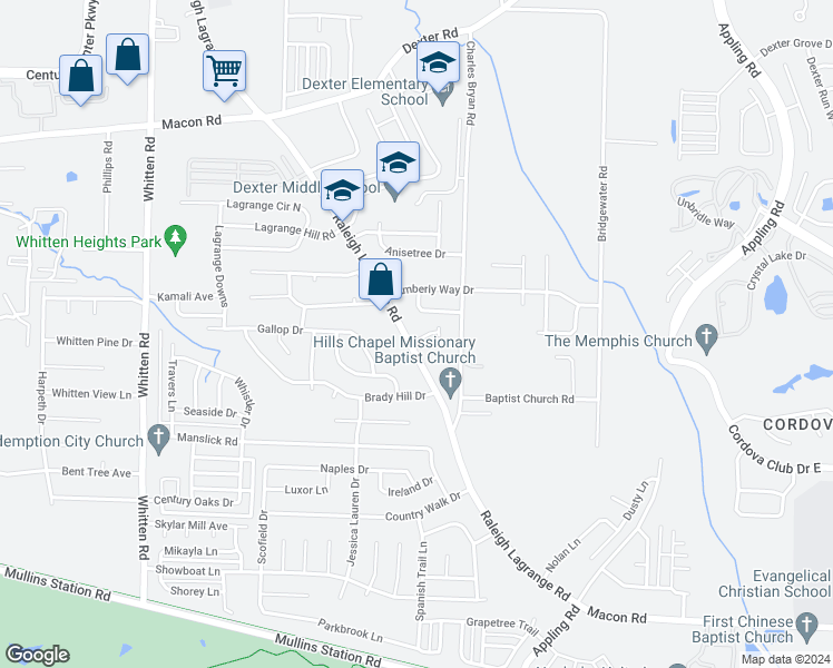 map of restaurants, bars, coffee shops, grocery stores, and more near 7096 Lindsey Leaf Cove in Shelby County