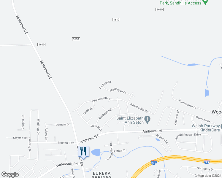 map of restaurants, bars, coffee shops, grocery stores, and more near 836 Muskegon Drive in Fayetteville