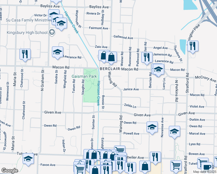 map of restaurants, bars, coffee shops, grocery stores, and more near 4296 Elaine Avenue in Memphis