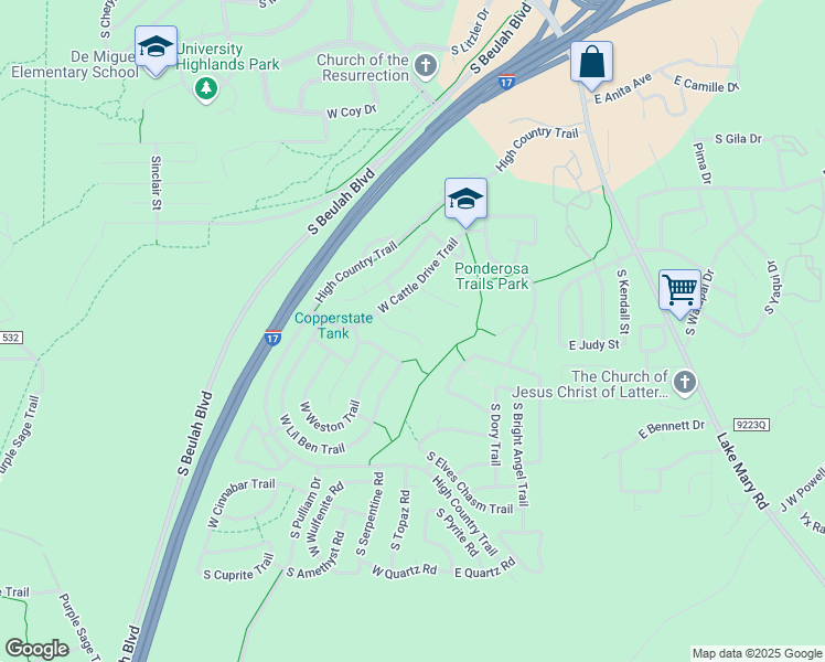 map of restaurants, bars, coffee shops, grocery stores, and more near 3904 South Box Canyon Trail in Flagstaff