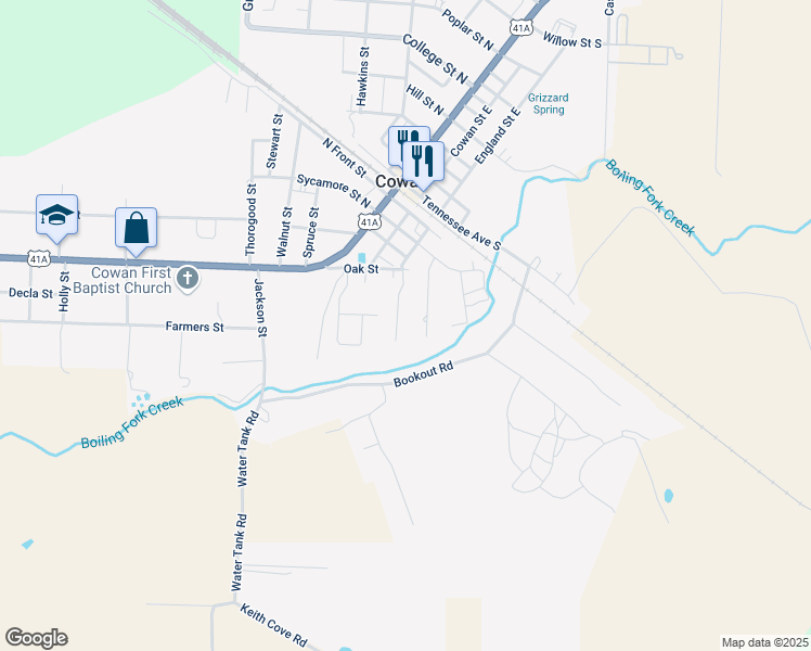 map of restaurants, bars, coffee shops, grocery stores, and more near 213 Chestnut Street in Cowan