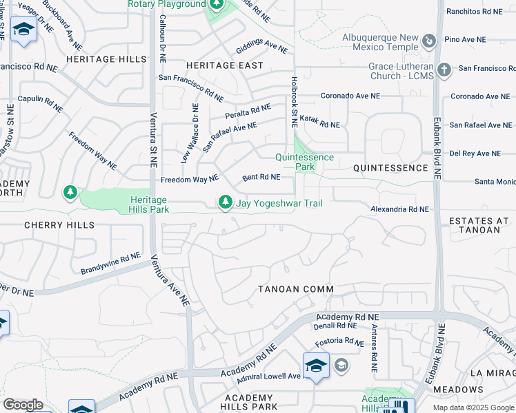 map of restaurants, bars, coffee shops, grocery stores, and more near 9642 Redmont Road Northeast in Albuquerque