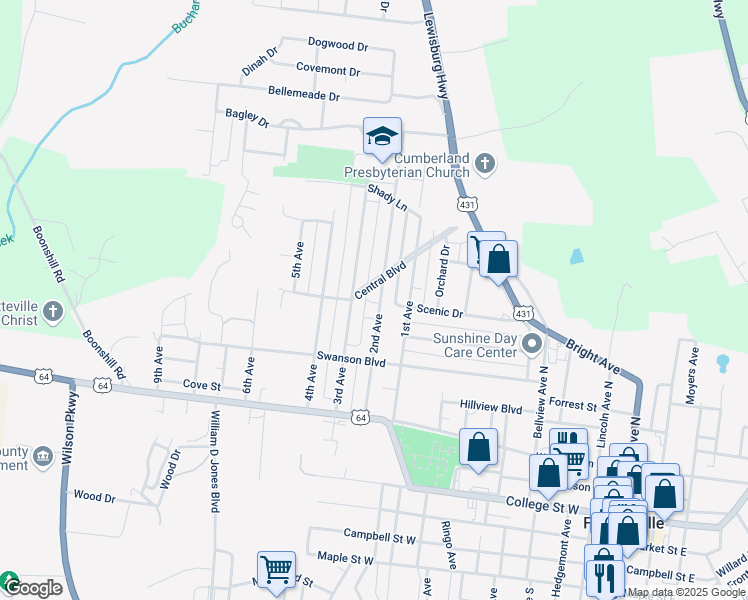 map of restaurants, bars, coffee shops, grocery stores, and more near 702 2nd Avenue in Fayetteville