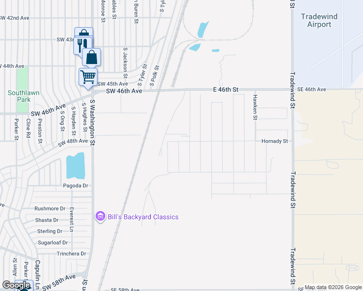 map of restaurants, bars, coffee shops, grocery stores, and more near Air Park Street in Amarillo