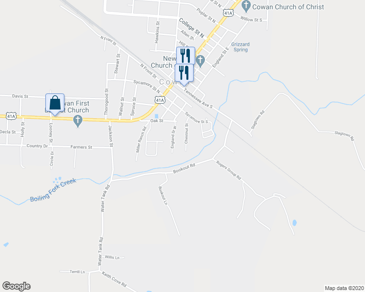 map of restaurants, bars, coffee shops, grocery stores, and more near 213 Chestnut Street in Cowan