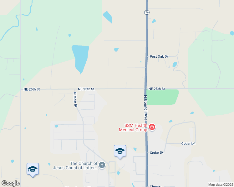 map of restaurants, bars, coffee shops, grocery stores, and more near 126 Northeast 25th Street in Blanchard