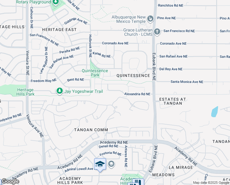 map of restaurants, bars, coffee shops, grocery stores, and more near 10000 Alexandria Road Northeast in Albuquerque