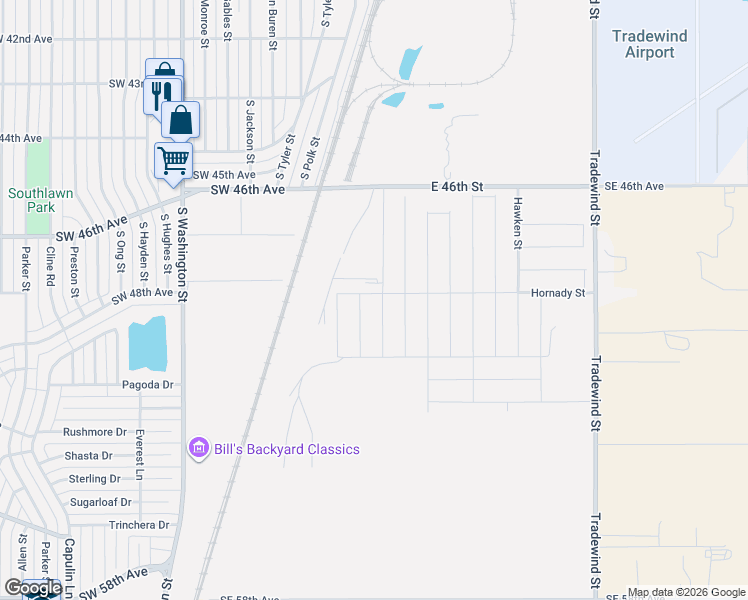 map of restaurants, bars, coffee shops, grocery stores, and more near Air Park Street in Amarillo