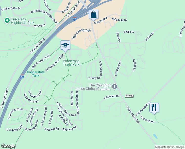 map of restaurants, bars, coffee shops, grocery stores, and more near 4090 South Joseph Street in Flagstaff