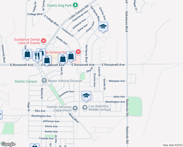 map of restaurants, bars, coffee shops, grocery stores, and more near 1120 Del Norte Avenue in Grants