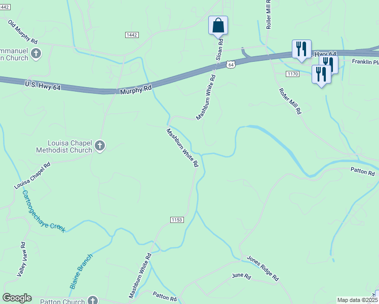 map of restaurants, bars, coffee shops, grocery stores, and more near 599 Mashburn White Road in Franklin