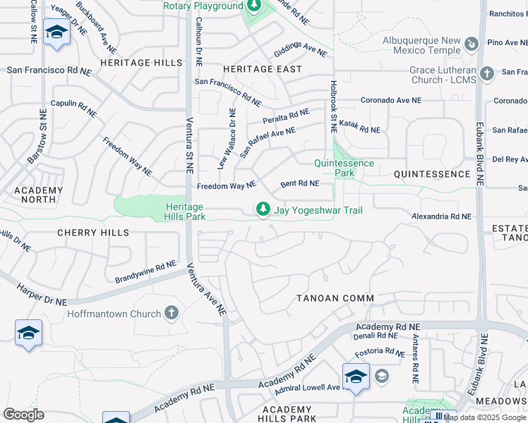 map of restaurants, bars, coffee shops, grocery stores, and more near 7101 Greenmont Court Northeast in Albuquerque