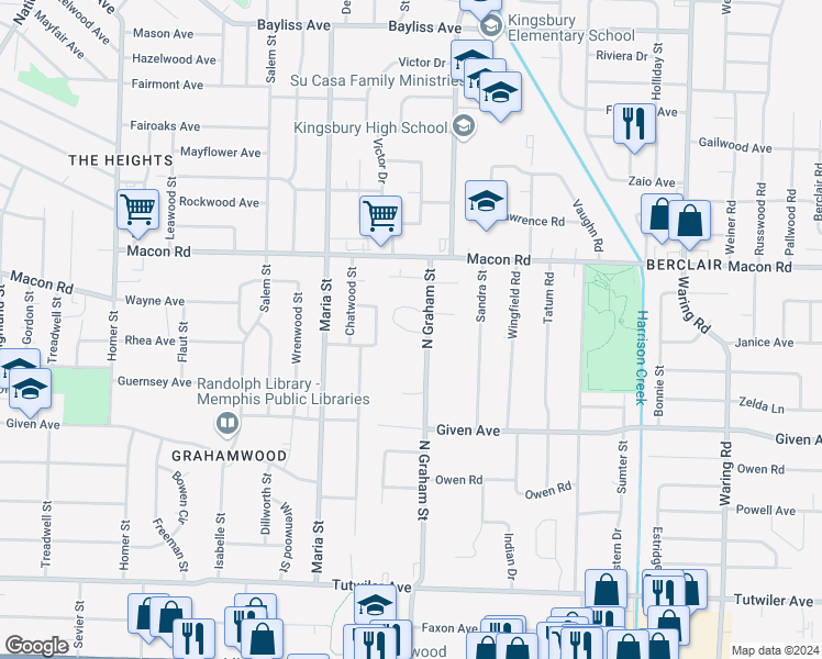 map of restaurants, bars, coffee shops, grocery stores, and more near 3960 Grahamdale Circle in Memphis