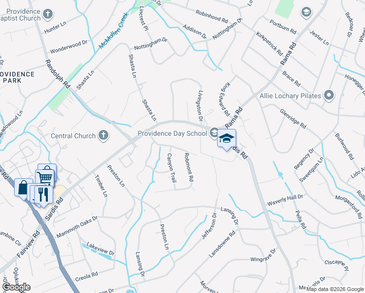 map of restaurants, bars, coffee shops, grocery stores, and more near 331 Glen Oaks Road in Charlotte