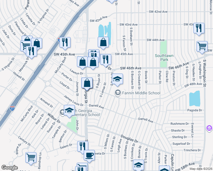 map of restaurants, bars, coffee shops, grocery stores, and more near 4617 South Lamar Street in Amarillo