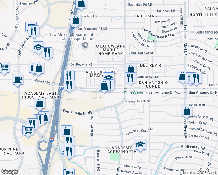 map of restaurants, bars, coffee shops, grocery stores, and more near in Albuquerque
