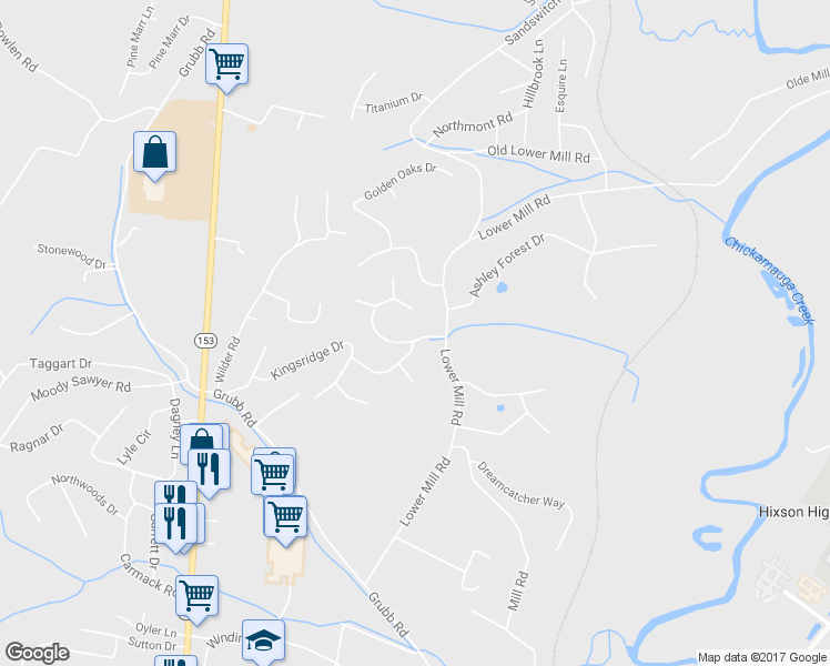 map of restaurants, bars, coffee shops, grocery stores, and more near 6208 Bramblewood Dr in Hixson
