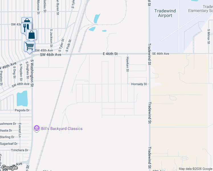 map of restaurants, bars, coffee shops, grocery stores, and more near Hornady Street in Amarillo