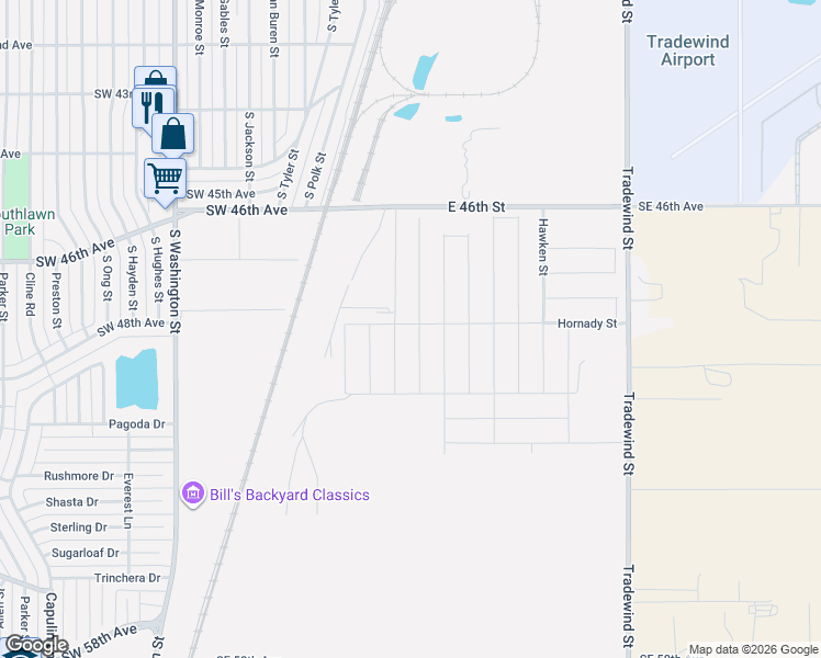 map of restaurants, bars, coffee shops, grocery stores, and more near Air Park Street in Amarillo