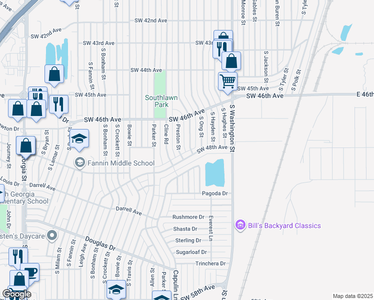 map of restaurants, bars, coffee shops, grocery stores, and more near 4629 Preston Street in Amarillo