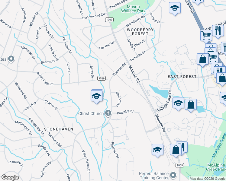 map of restaurants, bars, coffee shops, grocery stores, and more near 6227 Thermal Road in Charlotte