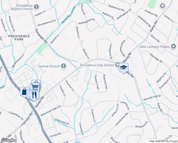 map of restaurants, bars, coffee shops, grocery stores, and more near 310 Whitestone Road in Charlotte